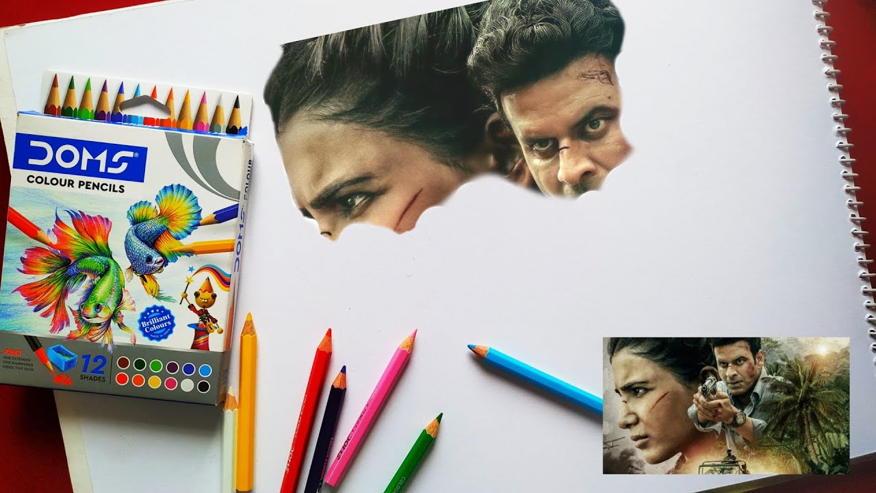 Realistic drawing with 20₹ doms color pencils 😱 // the family man 2 poster drawing