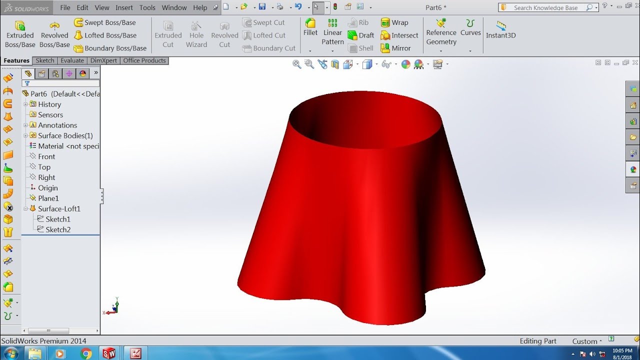 Solidworks tutorial surface Loft
