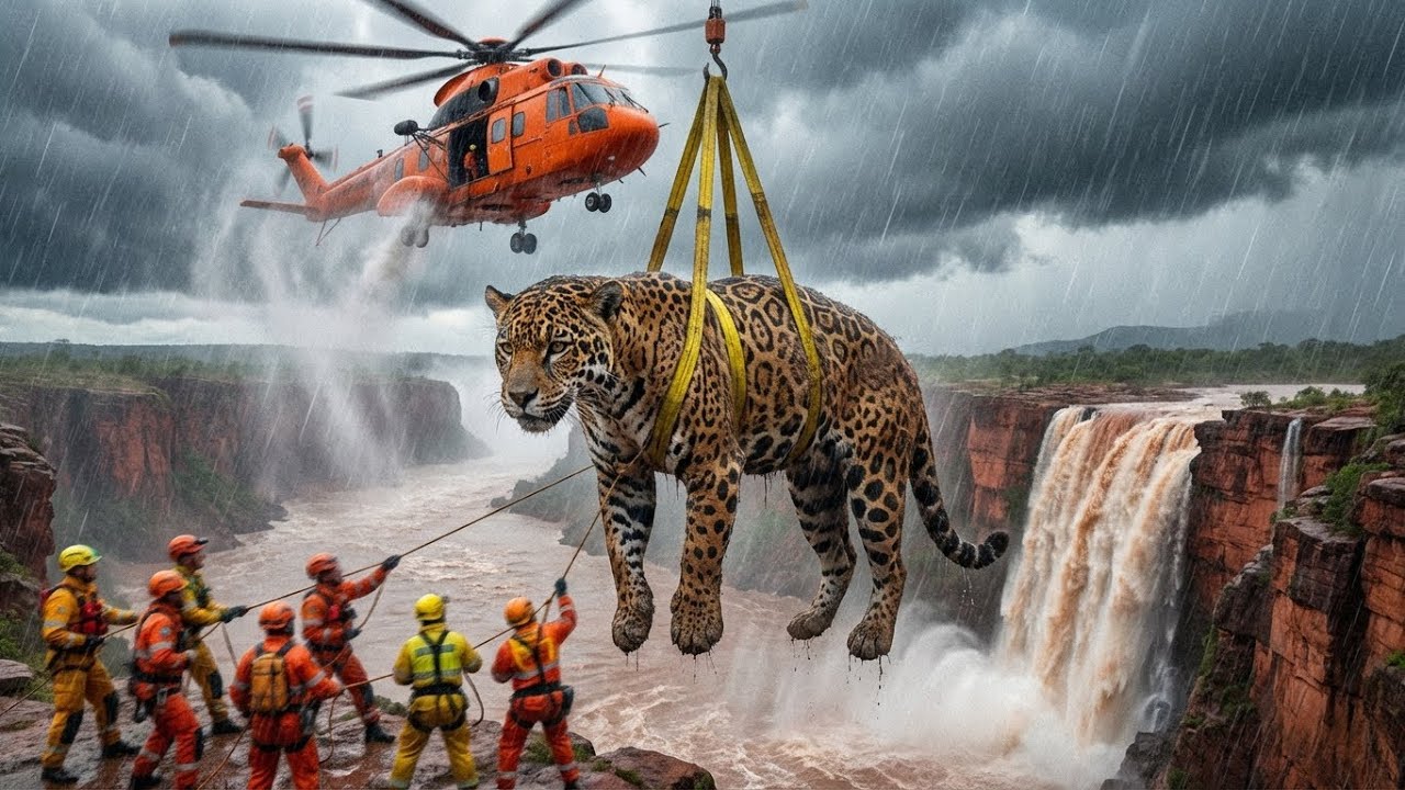 Bombeiros Heróis salvam Onça da Amazônia de afogamento em cachoeira!