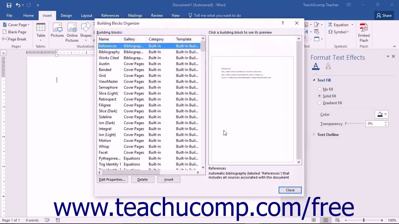 Word 2016 Tutorial Using Building Blocks Microsoft Training