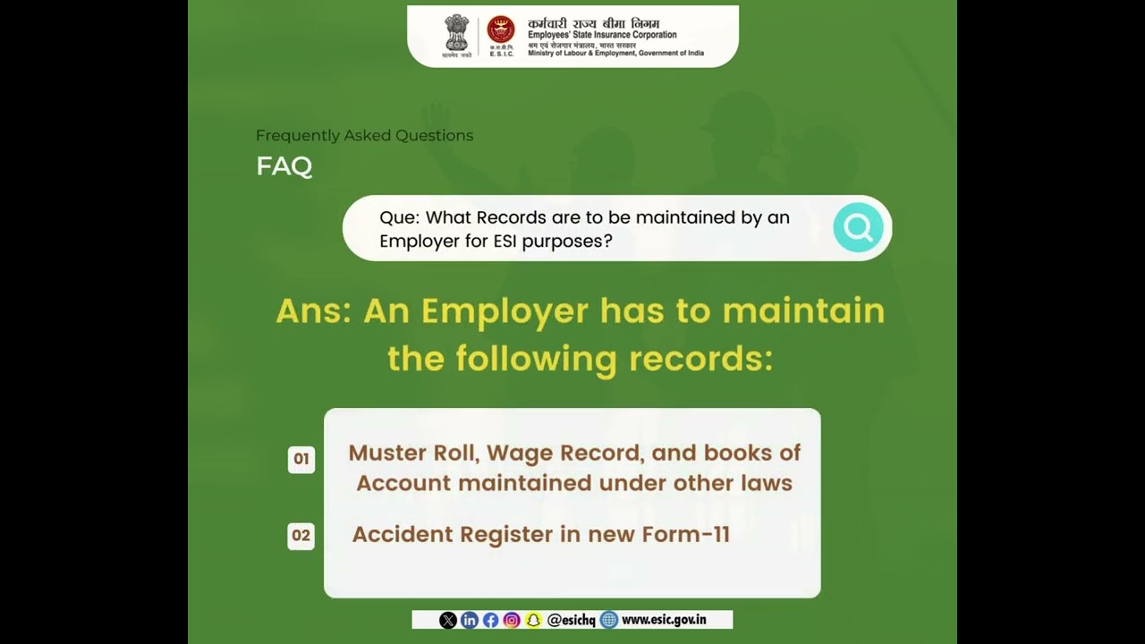 What records are to be maintained by by an employer for ESI purposes?