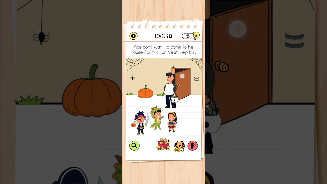 Kids don't want to come to his house for trick or treat! help him. brain test all star IQ level 213