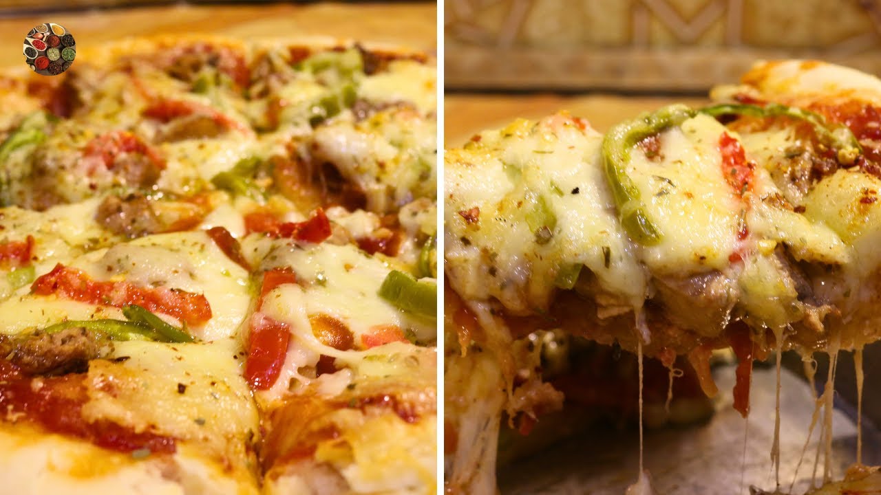 Double Cheese & Chicken Pizza - Homemade Pizza Recipe