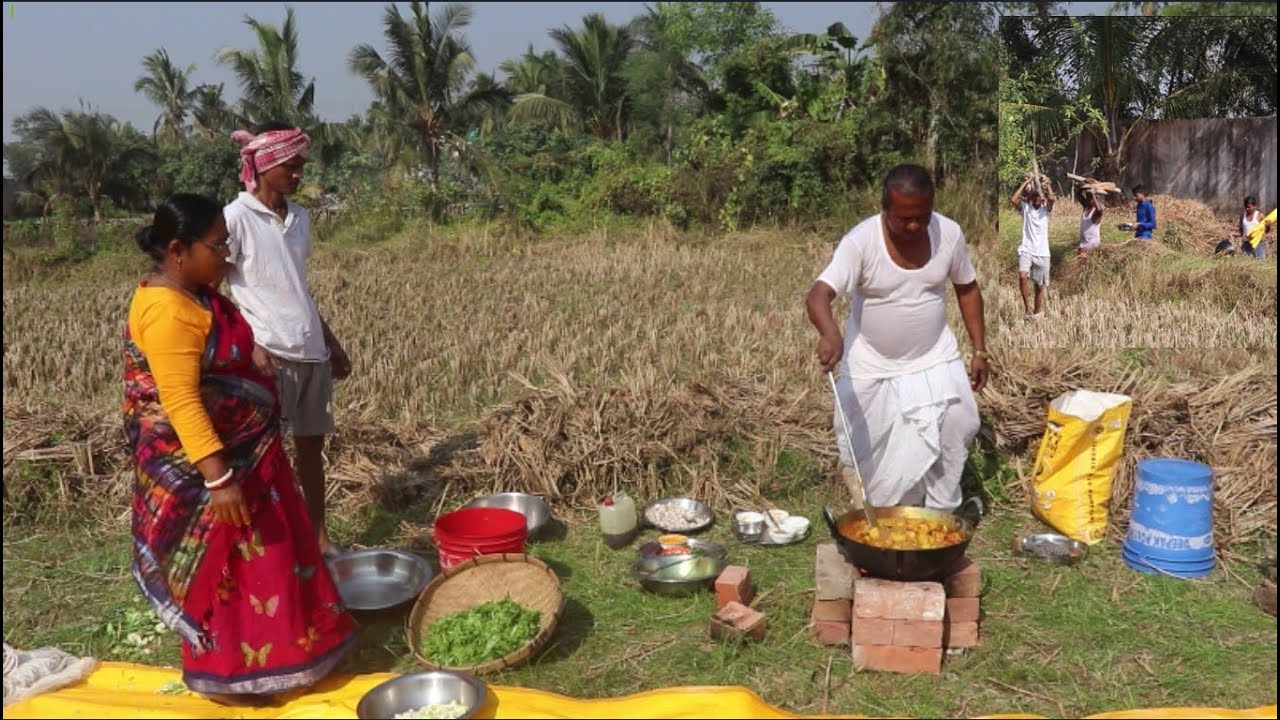 Garden Cooking and eating with  Boiled Rice with chicken Curry / Village style Cooking