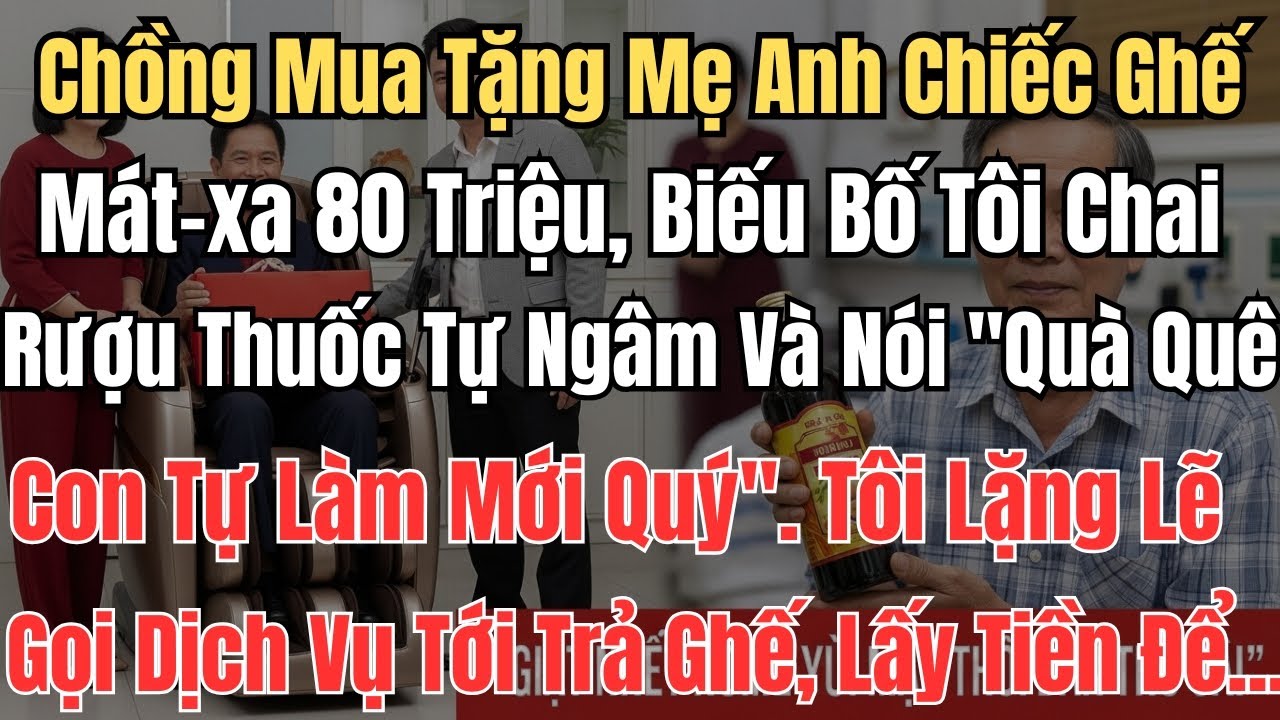 Chồng Mua Tặng Mẹ Anh Chiếc Ghế Mát-xa 80 Triệu, Biếu Bố Tôi Chai Rượu Thuốc Tự Ngâm Và Nói