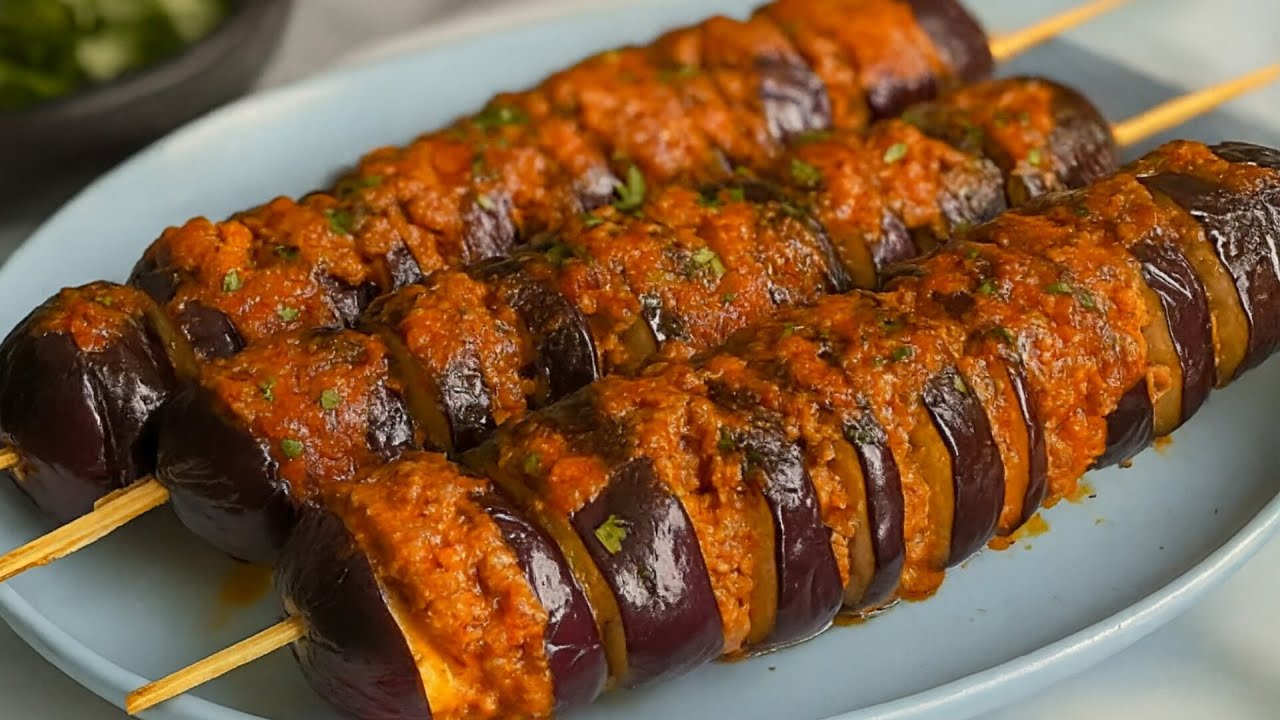 Eggplant that makes everyone crazy!! Eggplant recipe!! Skewers of meatballs and eggplant