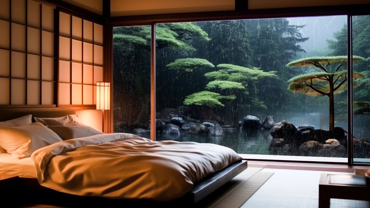 Calm Piano Rain Ambience | Night rain ambience with soft piano background music | Deep Sleep