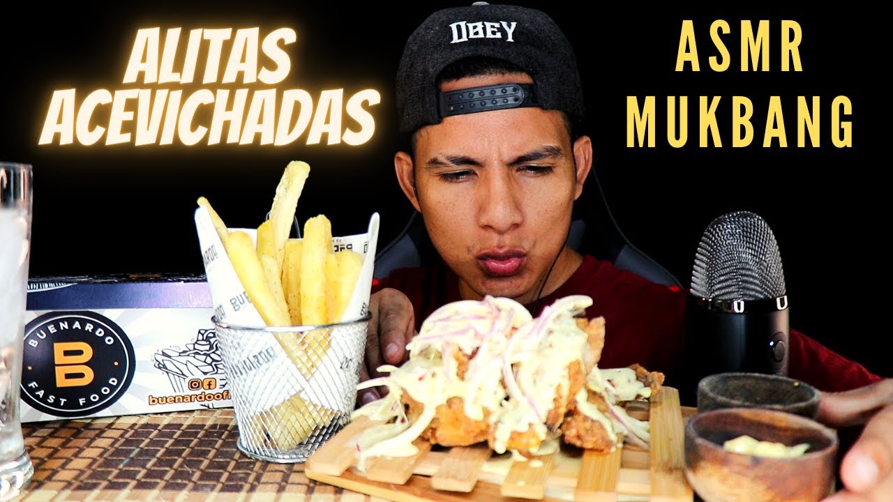 ASMR COMIENDO ALITAS ACEVICHADAS -  ASMR EATING OLIVED WINGS