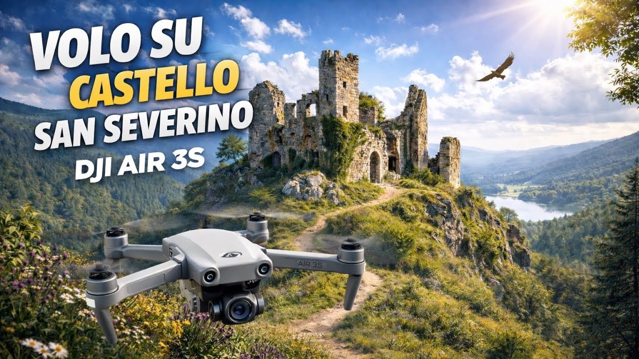 DJI Air 3S, flight over San Severino castle. Italy, Salerno.