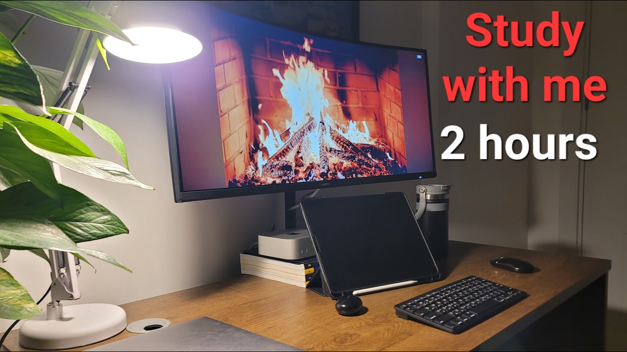 Study with me for 2 hours no break fire sound