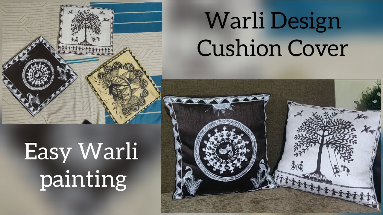 Handmade warli cushion cover II fabric painting II warli art