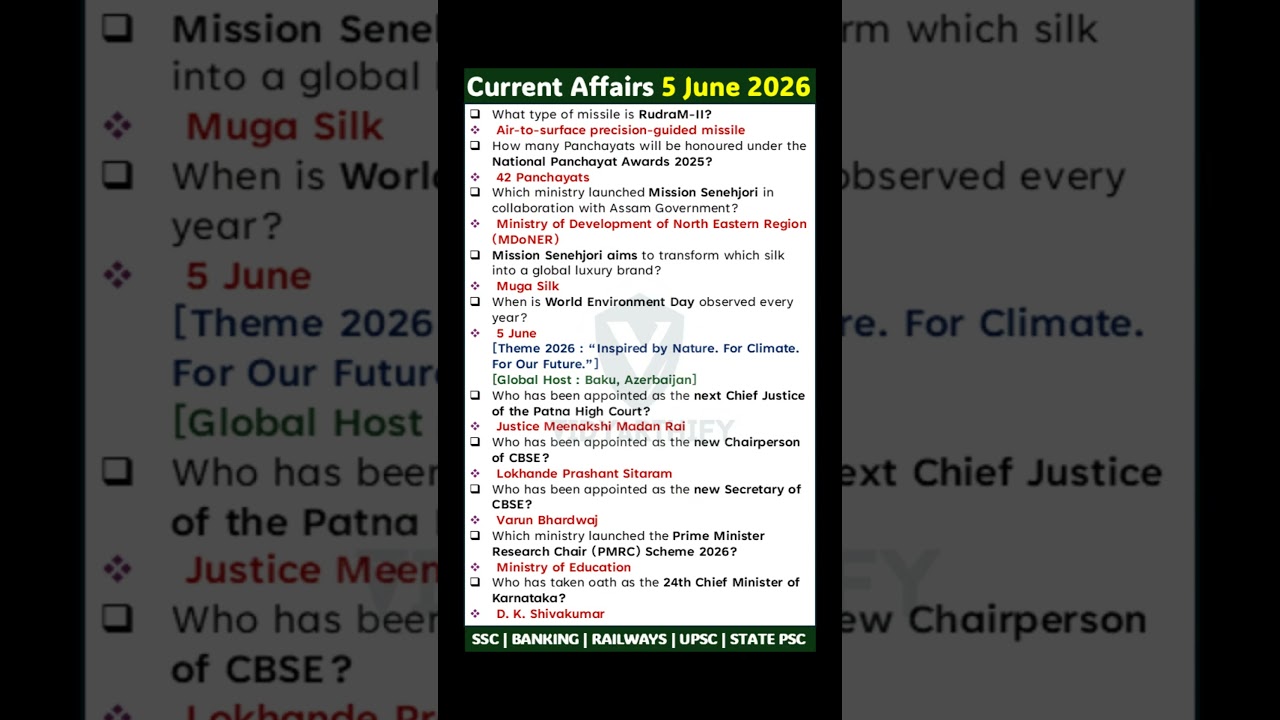 5 June 2026 Current Affairs #dailycurrentaffairs