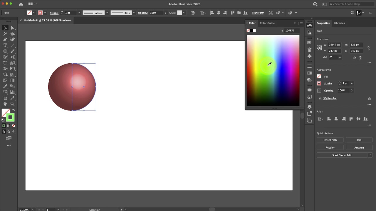 3. How to change color of a revolve 3D object in Illustrator DM62W