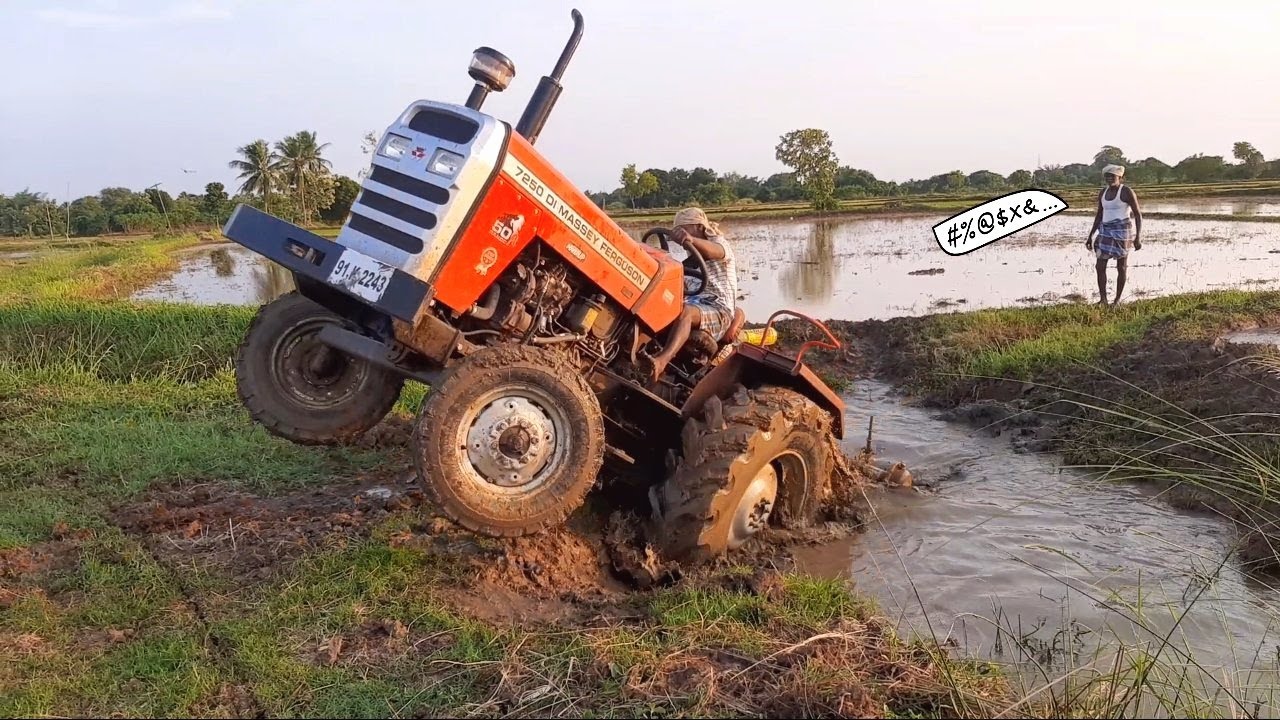 Massey Ferguson 7250 Di Power up Tractor Stucked in mud Recover John Deere 5050d Tractor Video