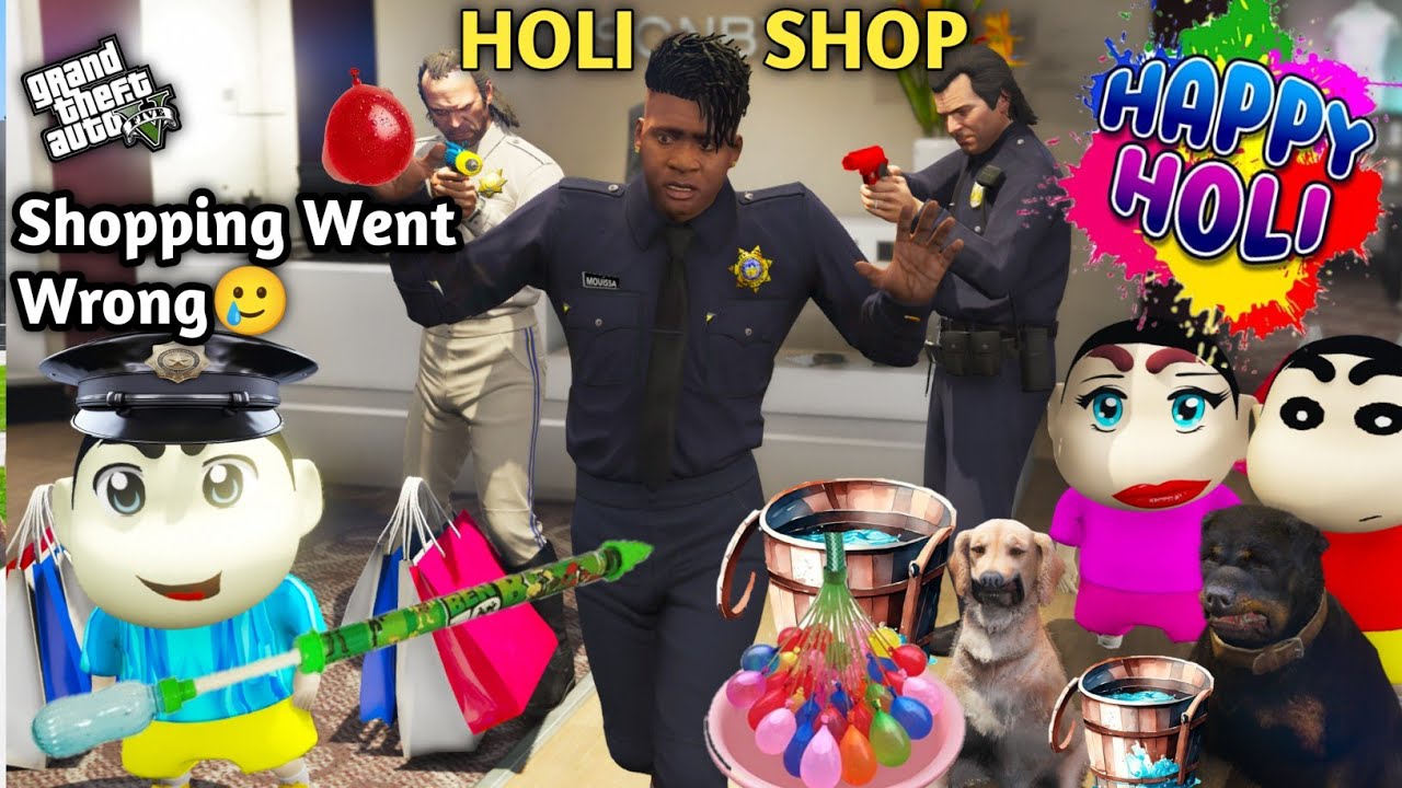 GTA 5: Franklin Police Family Holi Shopping Went Wrong 🎈 💦 Shinchan Buy Pakka Rang 🎨 Ps Gamester
