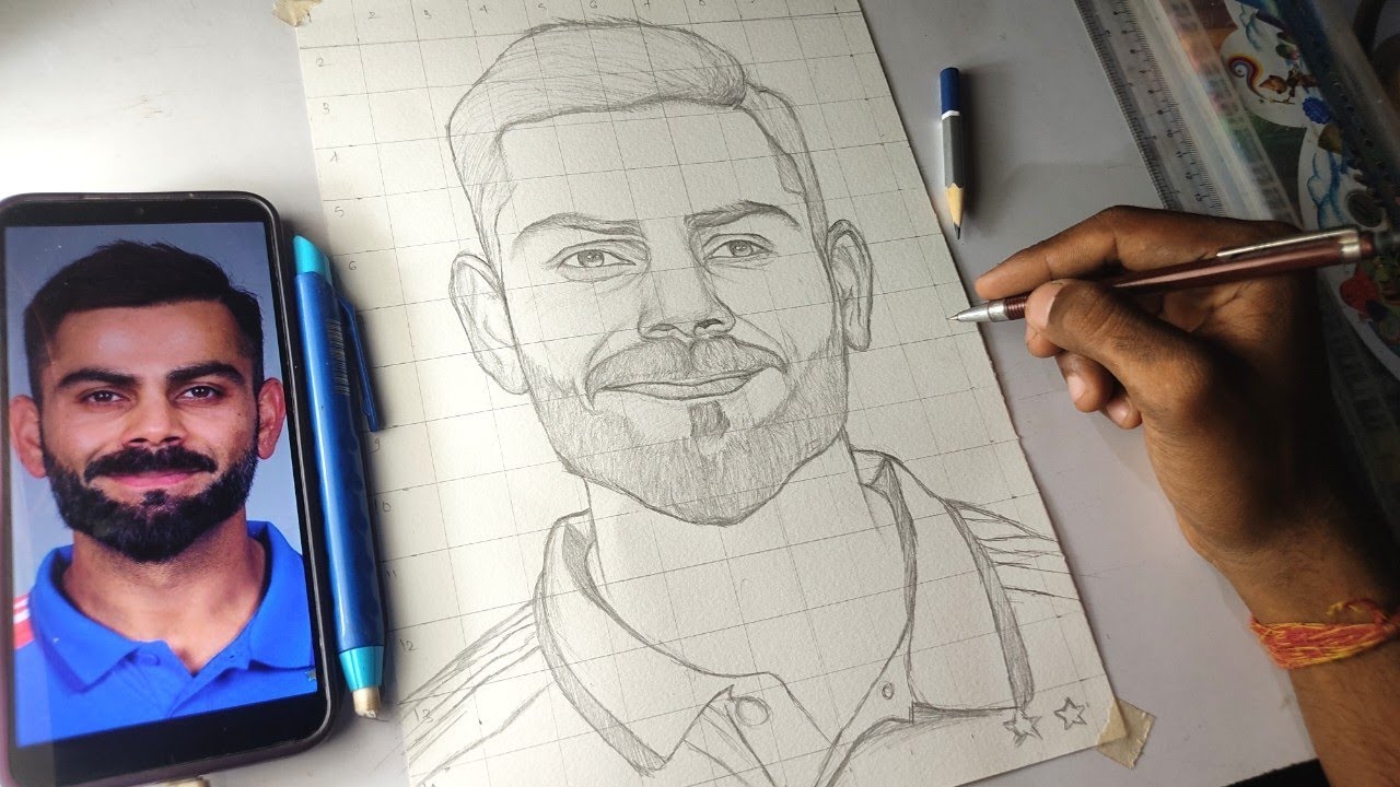 How To Draw Virat Kohli || Virat Kohli Drawing || Drawing Virat Kohli || Outline Tutorial 🔥