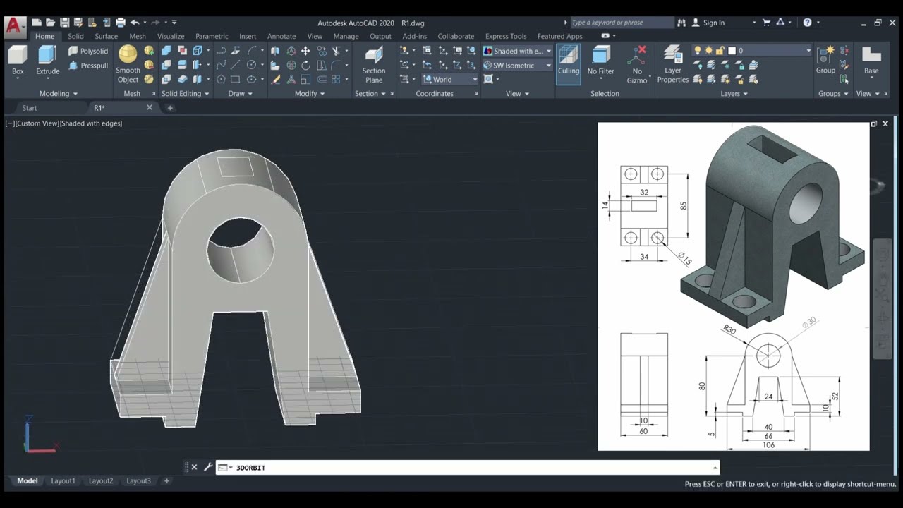 AutoCAD 3D Mechanical Part Drawing | Complete Tutorial (Step by Step) 