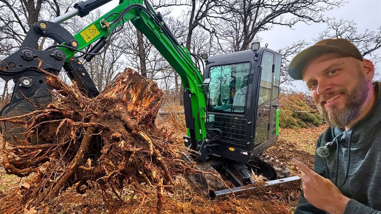 Digging Out a Big Stump with a Chinese Mini Excavator