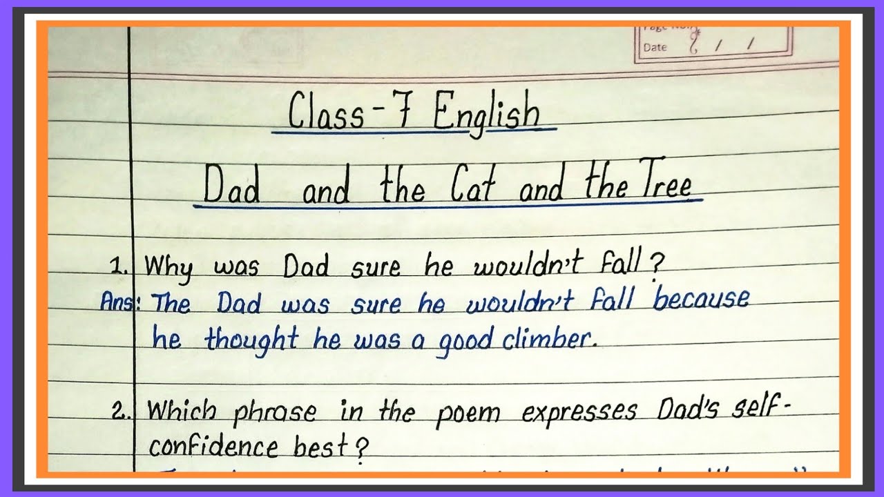 dad and the cat and the tree class 7 question answer | class 7 english poem 7 question answer