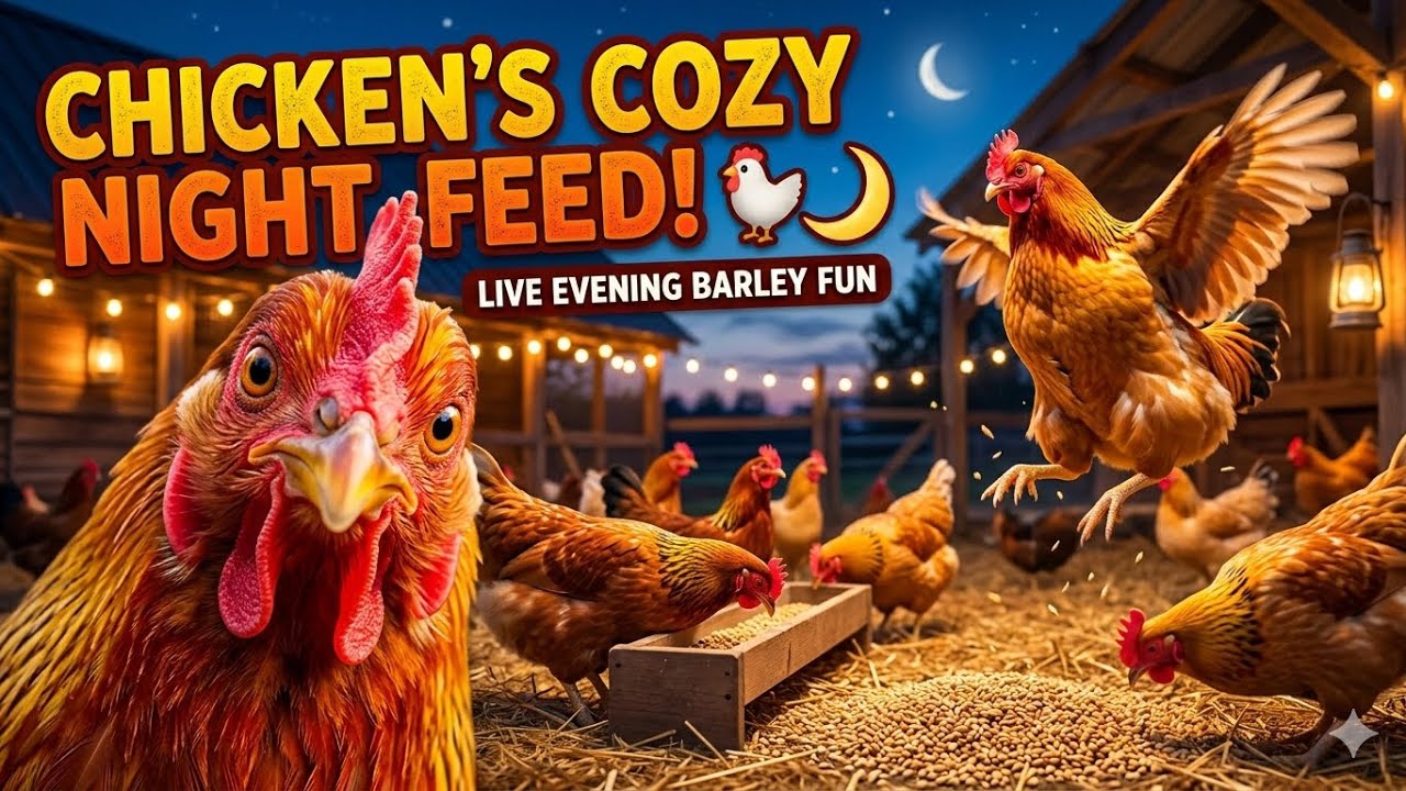 Evening Barley Fun: Chickens’ Cozy Nighttime Feed 🐔🌙 | Live Stream