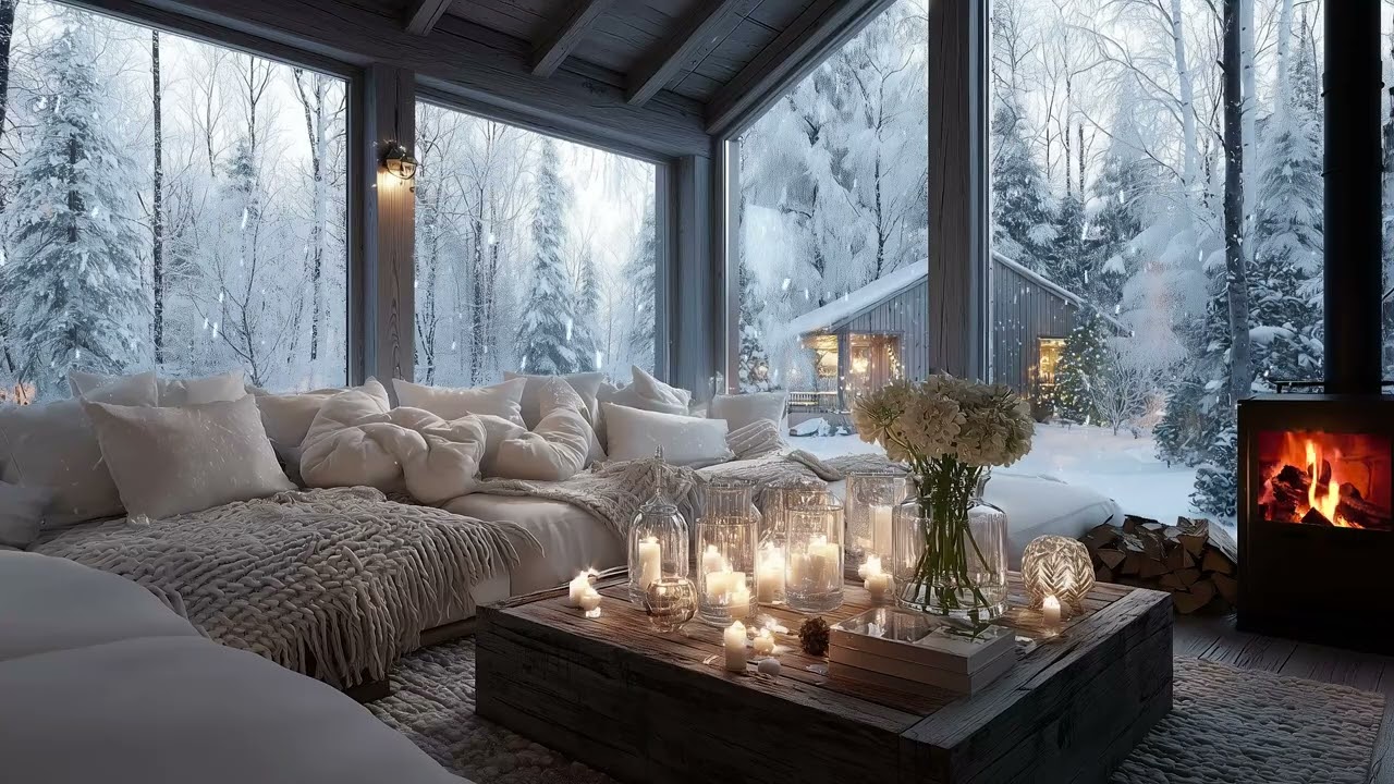 🎶 Winter Elegance Lounge | Fireplace, Flowers & Piano Music (3 Hours) | Perfect for Focus & Healing