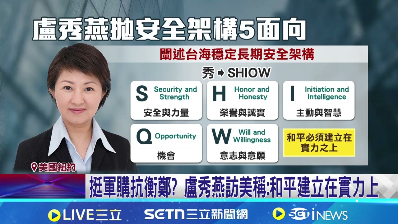 挺軍購抗衡鄭? 盧秀燕訪美稱:和平建立在實力上 盧秀燕訪美獲高規格接待 拋SHIOW安全架構五面向 鄭麗文稱鄭習會對選舉利多 凌濤示警:有風險｜台灣要聞20260317｜三立iNEWS