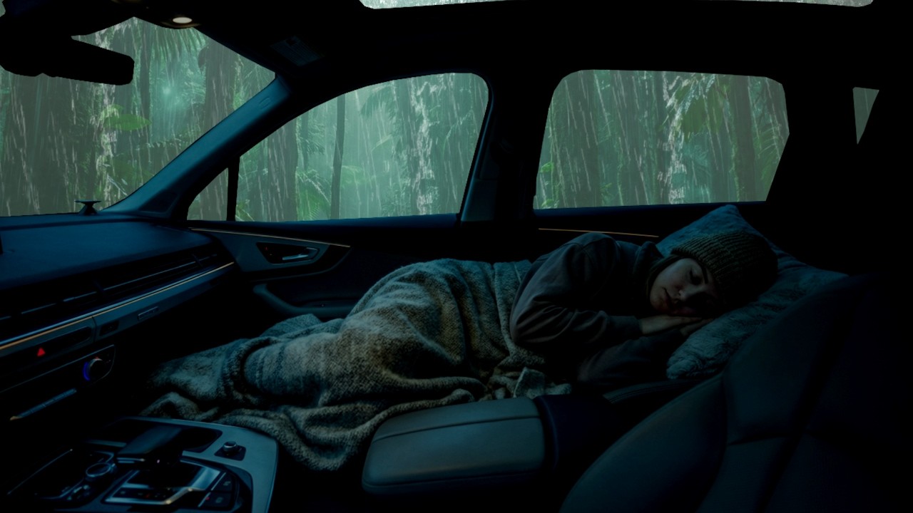 Chuva Forte Dentro do Carro à Noite para Dormir Profundamente e Relaxar com Som Realista ASMR