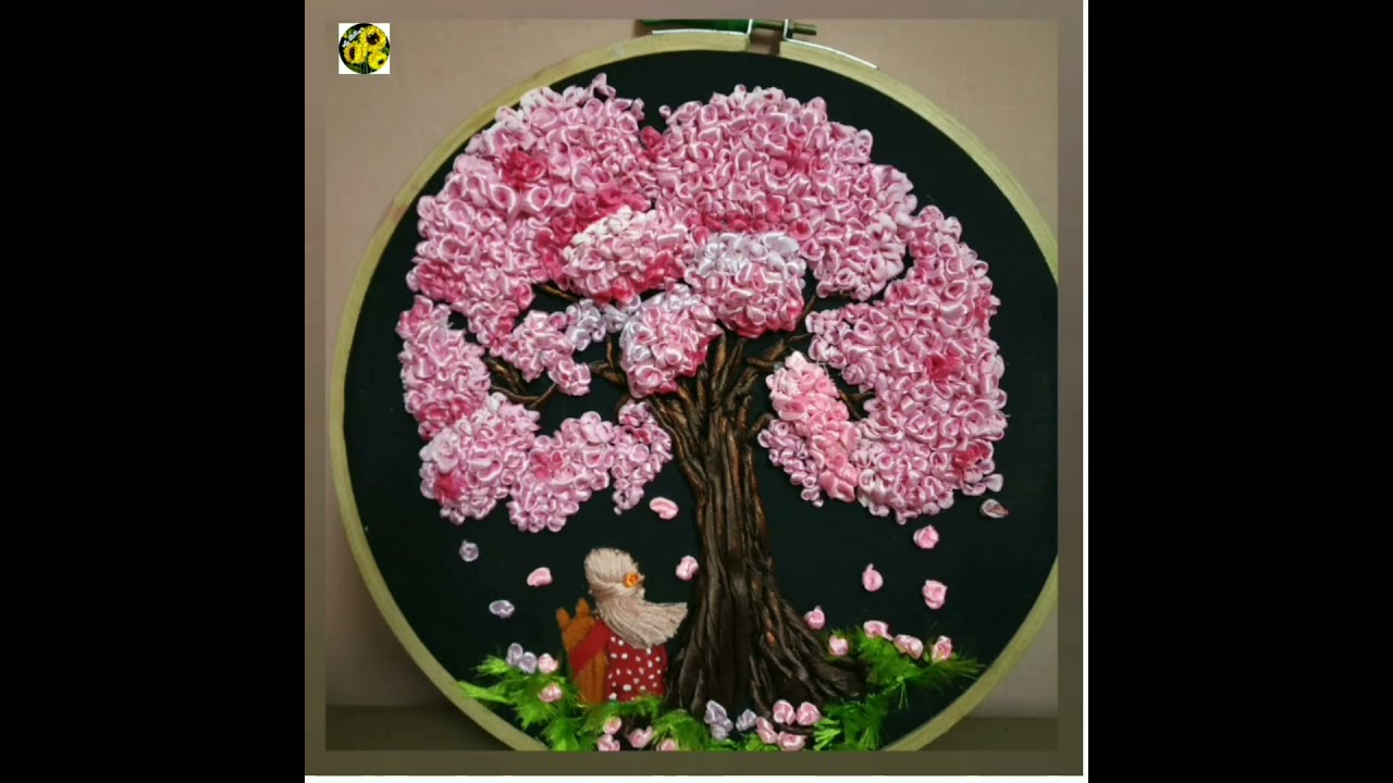 Cherry blossom tree-Ribbon embroidery step by step tutorial