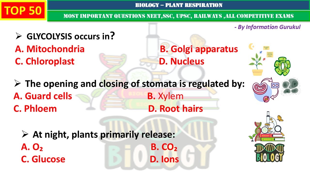 Plant Respiration | Botany MCQs | Most Important Biology For All Competitive Exams| BIOLOGY | NEET