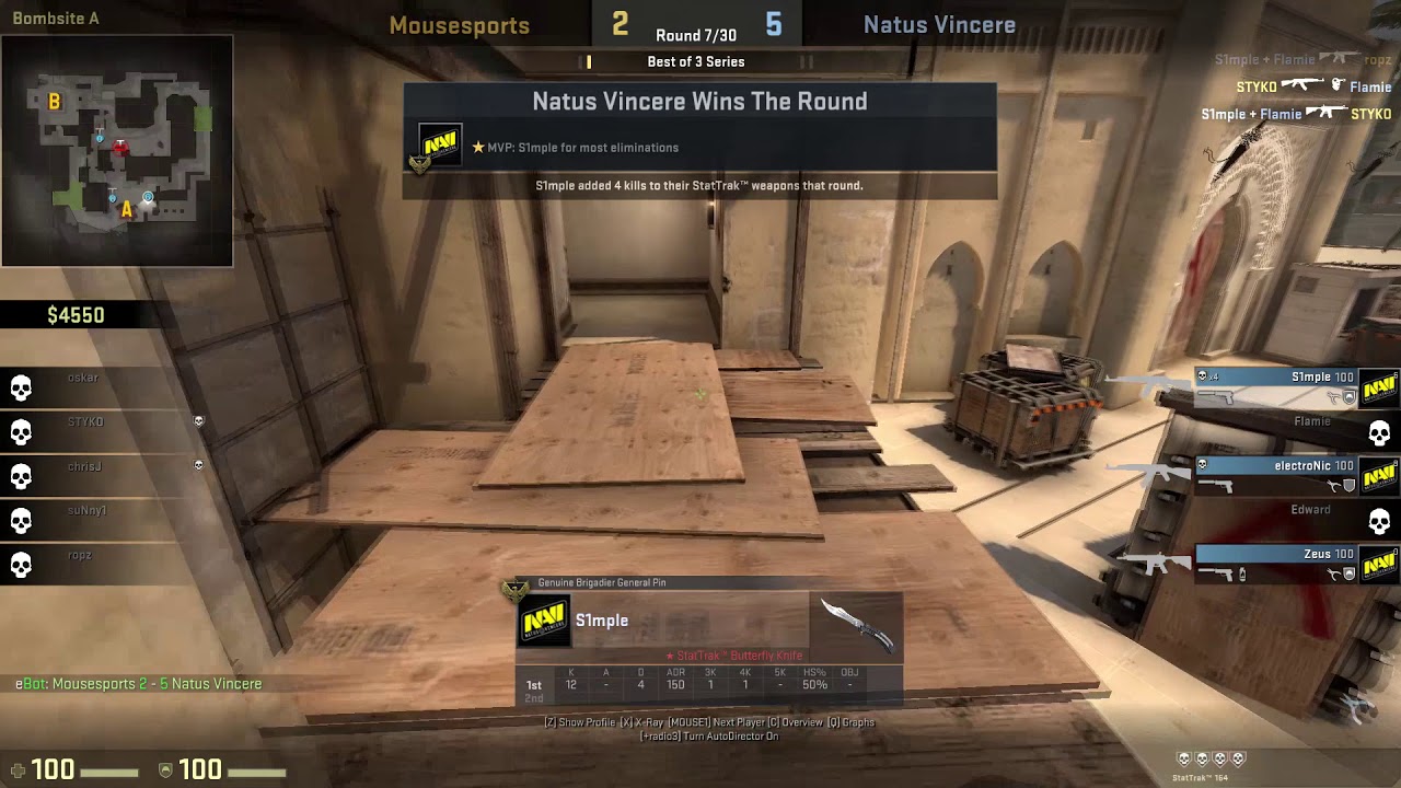 CS:GO POV Demo Na'Vi S1mple (32/17) vs Mousesports (de_mirage)