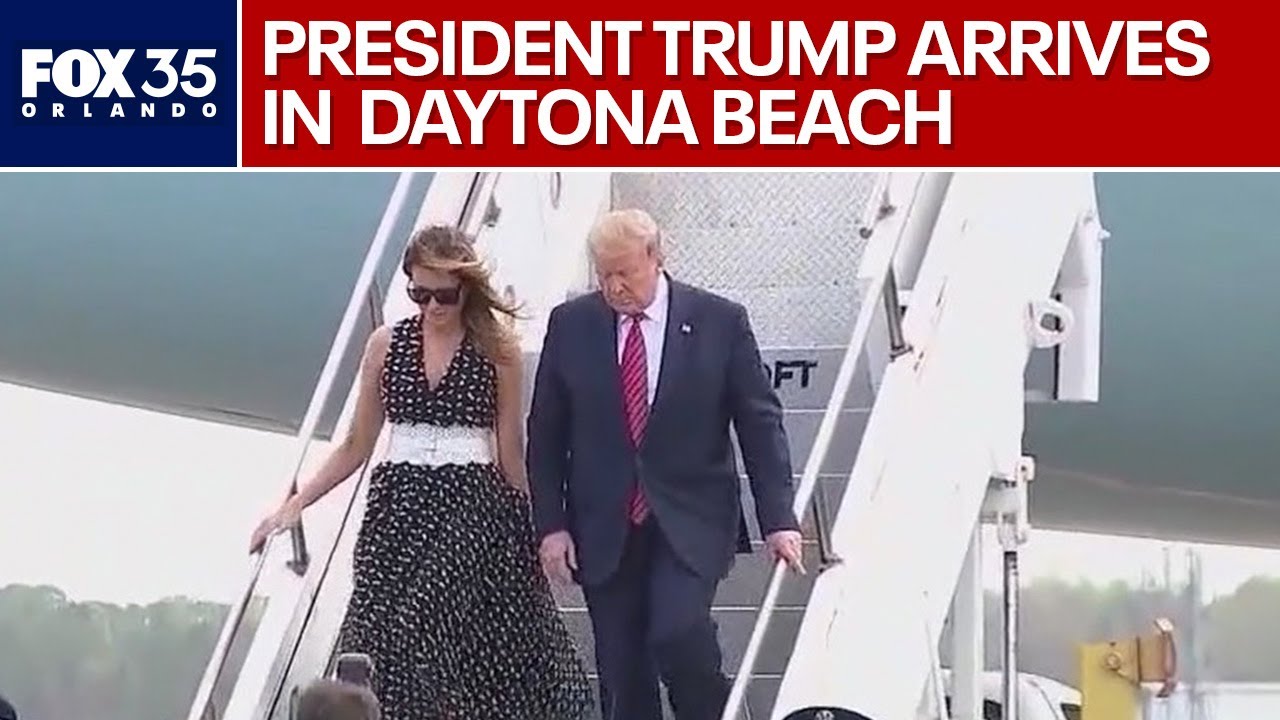 President Donald Trump arrives at Daytona Beach International Airport