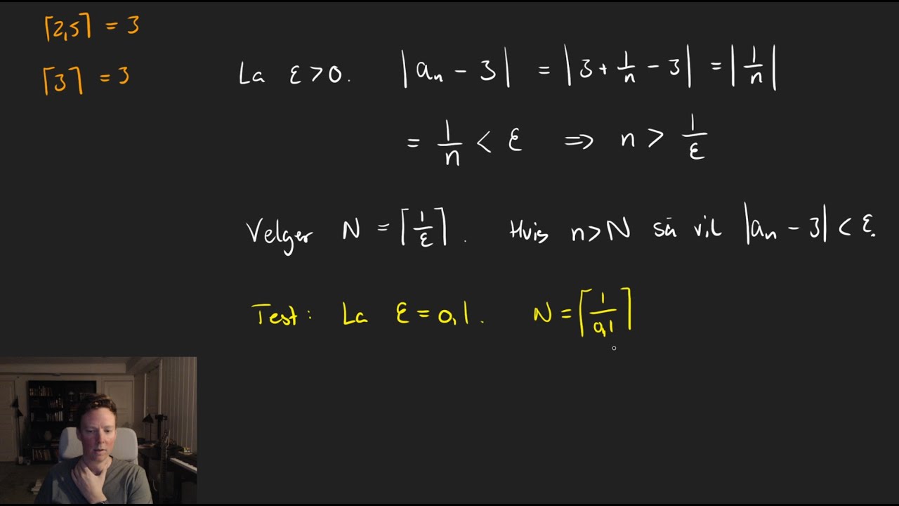 Eksempel, epsilon-N-bevis av konvergens (TMA4100, Matematikk 1, NTNU)