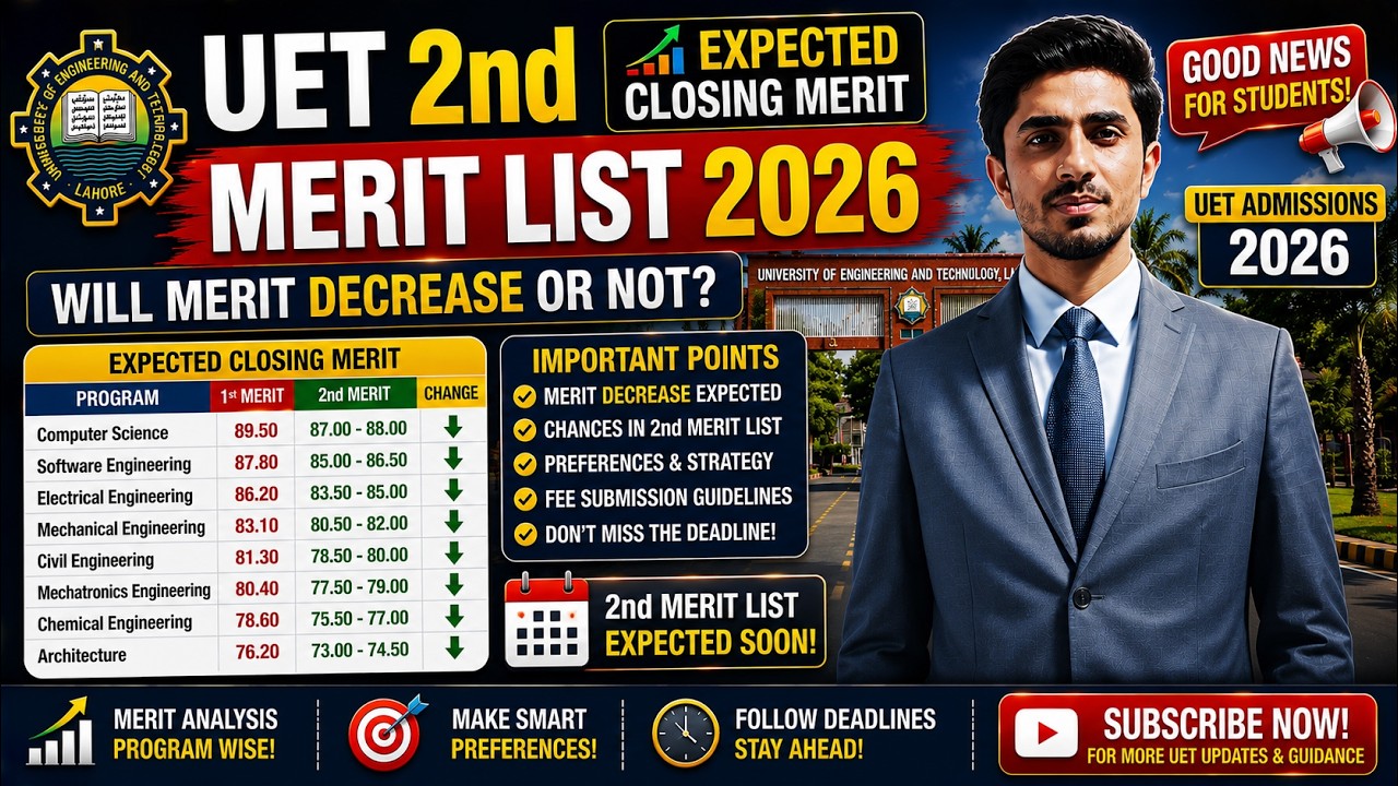 UET 2nd Merit List Expected Closing Merit 2026 | UET Merit List Closing Merit 2026 | Uet Admission 
