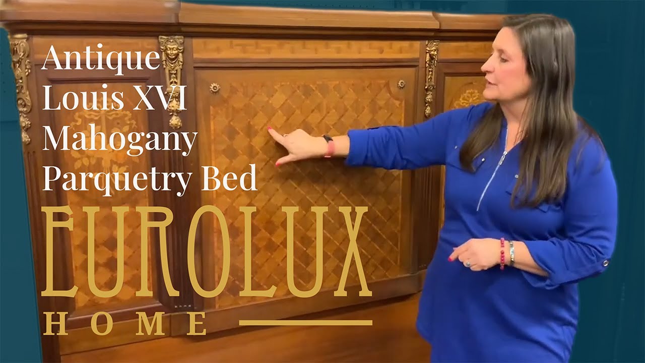Antique Louis XVI Mahogany Parquetry Bed, 1920 France