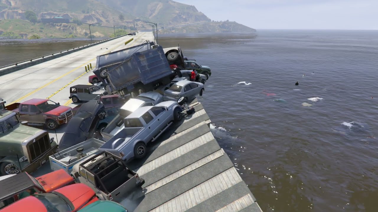 NPCs Stunt Jump Vehicle into the Sea In Grade Theft Auto V 2025 Ep3