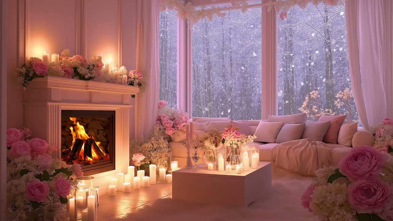 Snowy Flames Ambience with Falling Snow and Warm Firelight for Deep Winter Relaxation