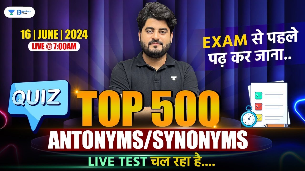 Top 500 Antonyms & Synonyms Live Test | IBPS, SBI, RBI, RRB PO/Clerk 2024 | By Vishal Parihar