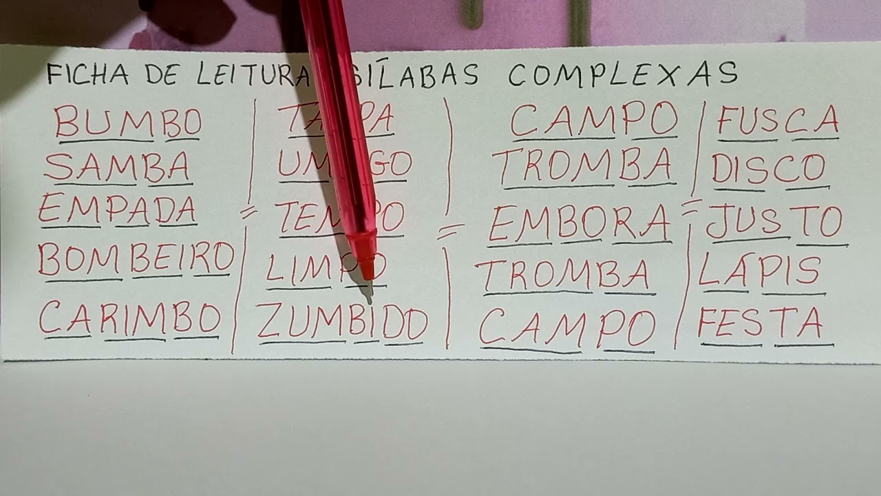 FICHA DE LEITURA COM PALAVRAS COMPLEXAS/VENHA COMIGO APRENDER LER...