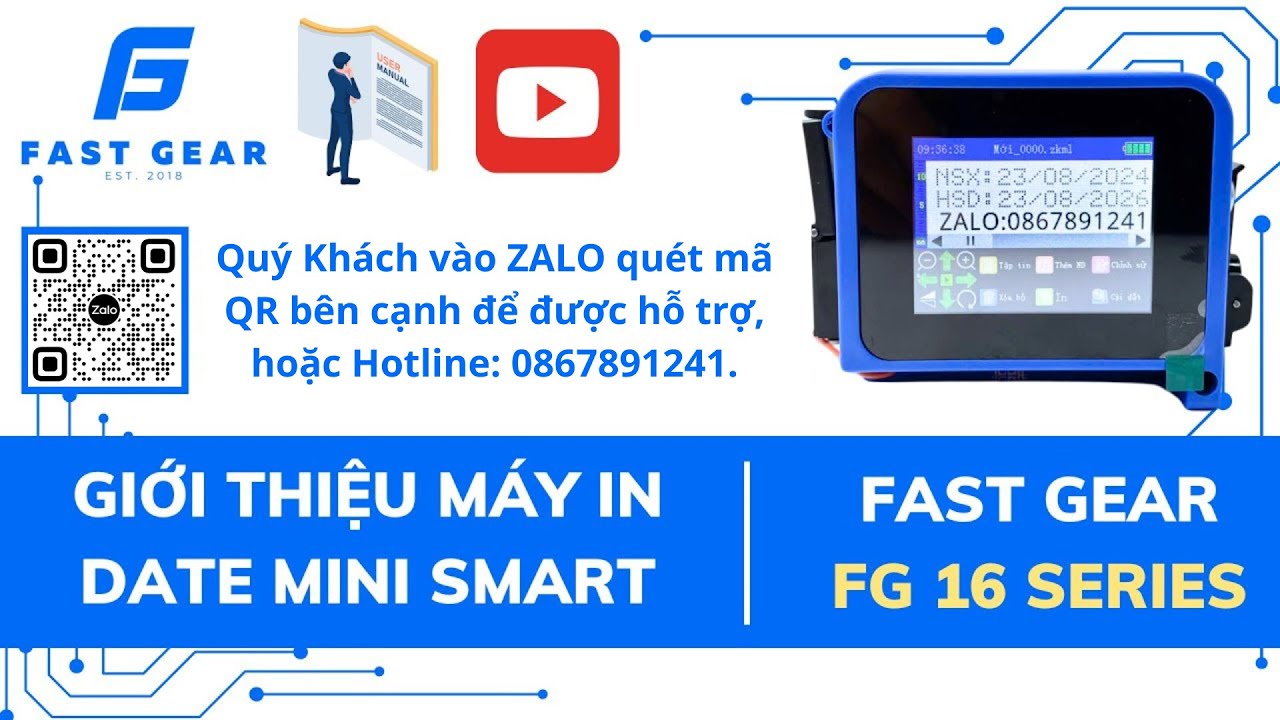 Review máy in date cầm tay mini FG 16 Series Tiếng Việt | In Nsx Hsx, số lô, QR, mã Vạch