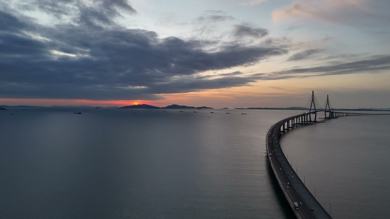 Sunset and the Incheon Bridge in South Korea