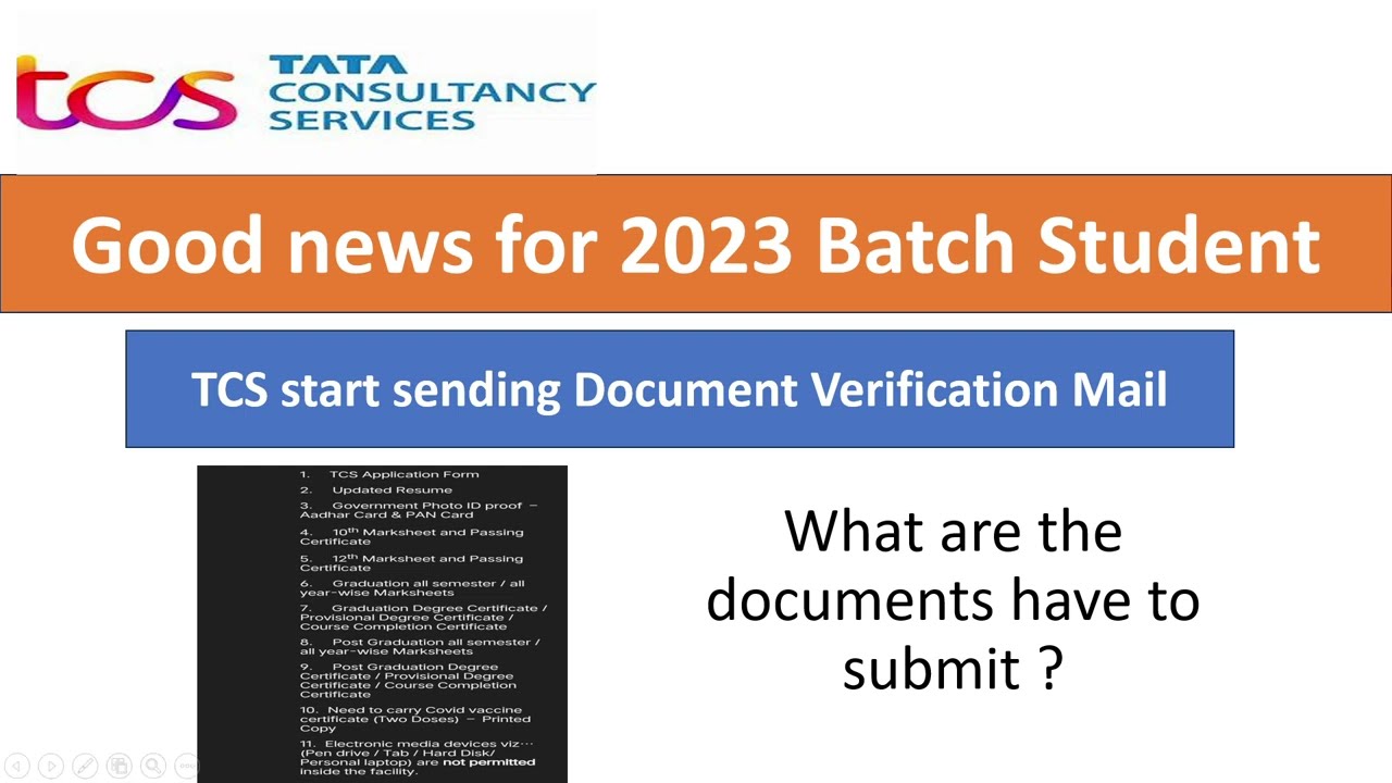 TCS Sending Document Verification mail for 2023 Batch - Check your Mails