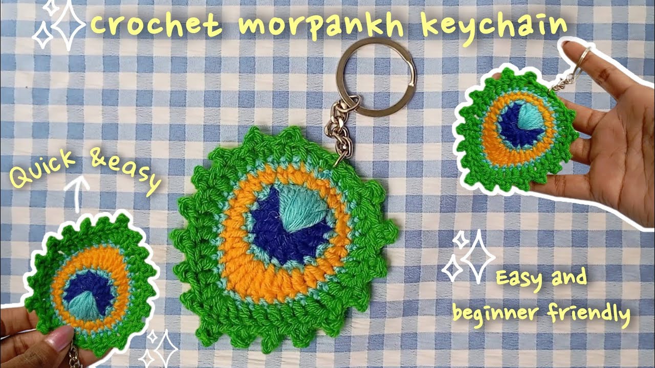 Crochet Morpankh keychain | 20 min crochet  | peacock feather | easy beginner friendly step by guide