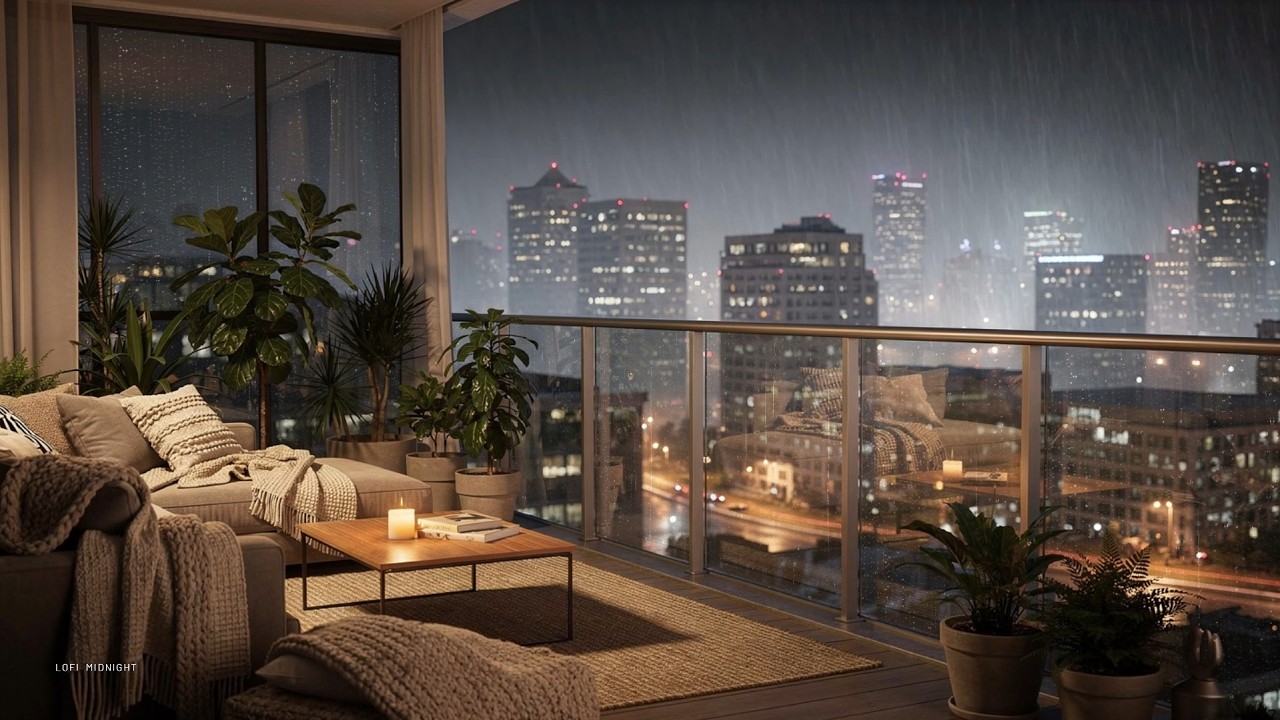 Midnight Rain in a Cozy Apartment 🌧️ Calm Lofi Beats for Study, Relax & Sleep