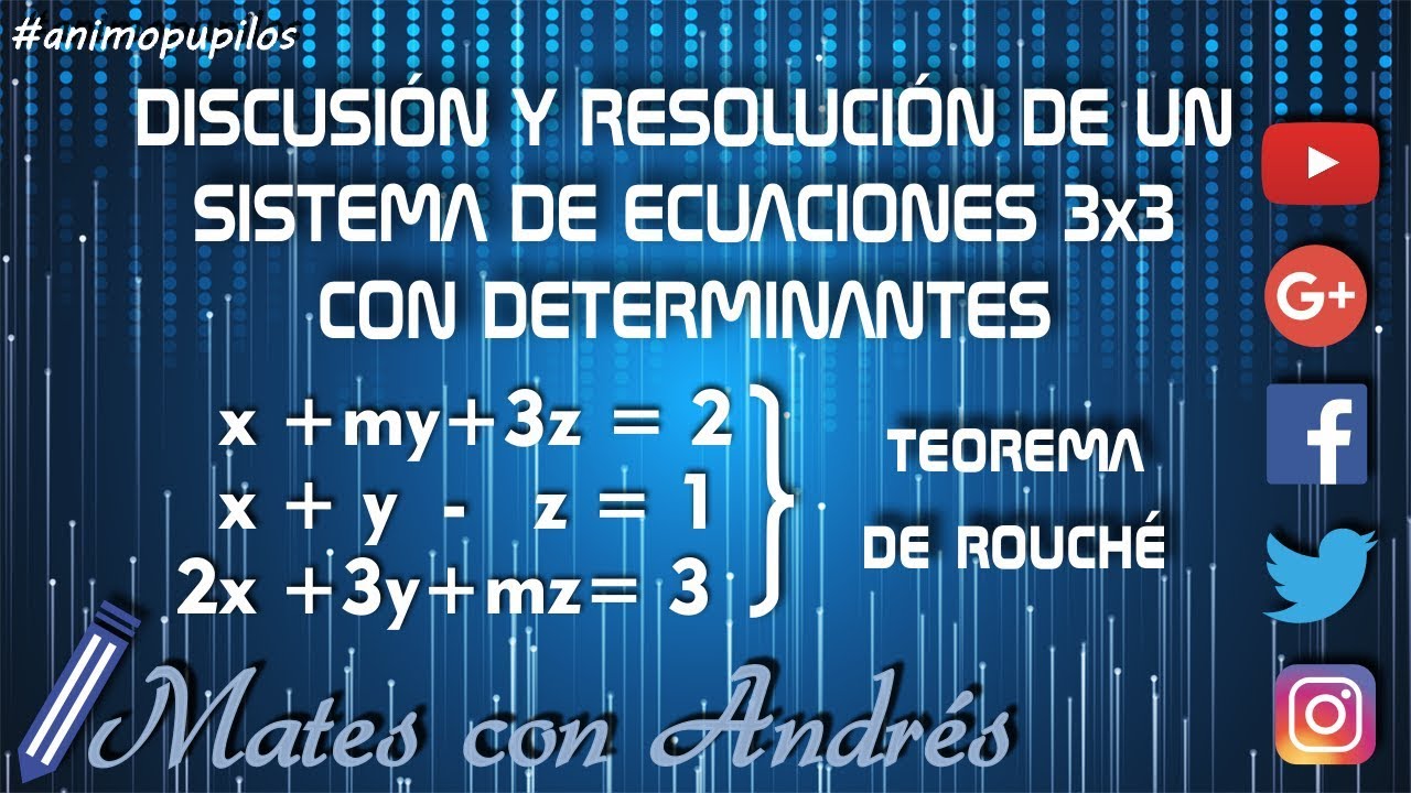 Discutir y resolver un sistema de ecuaciones 3x3 con par&aacute;metro mediante determinantes (Rouch&eacute;)