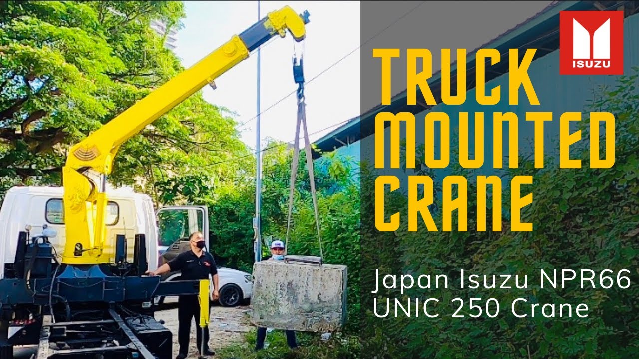 ISUZU TRUCK MOUNTED CRANE LIFTING 2 TONNE CONCRETE BLOCK | JAPAN ISUZU NPR66 @ UNIC 250 CRANE