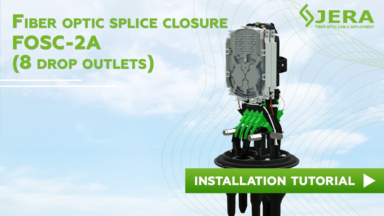 Fiber optic splice closure FOSC-2A, installation with FTTH drop cables, adapters and PLC splitter