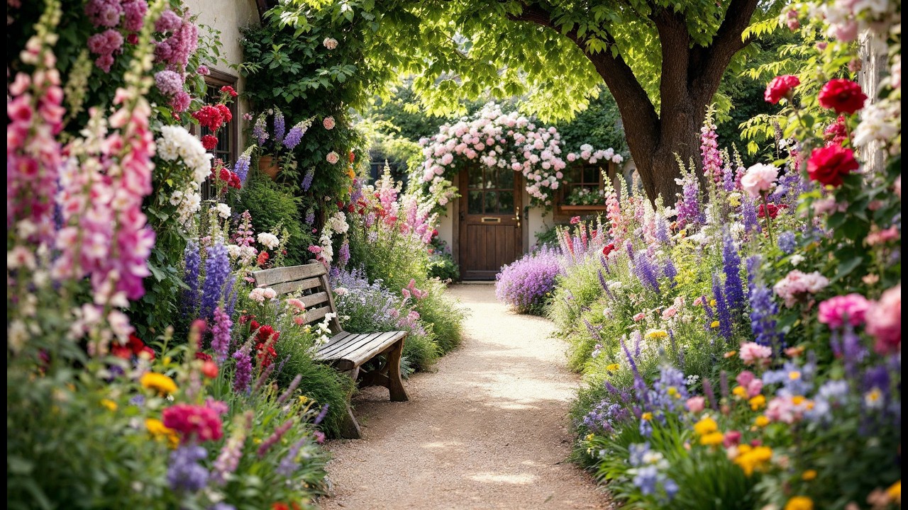 Elegant Wide Flower Garden | Cinematic Walking Tour