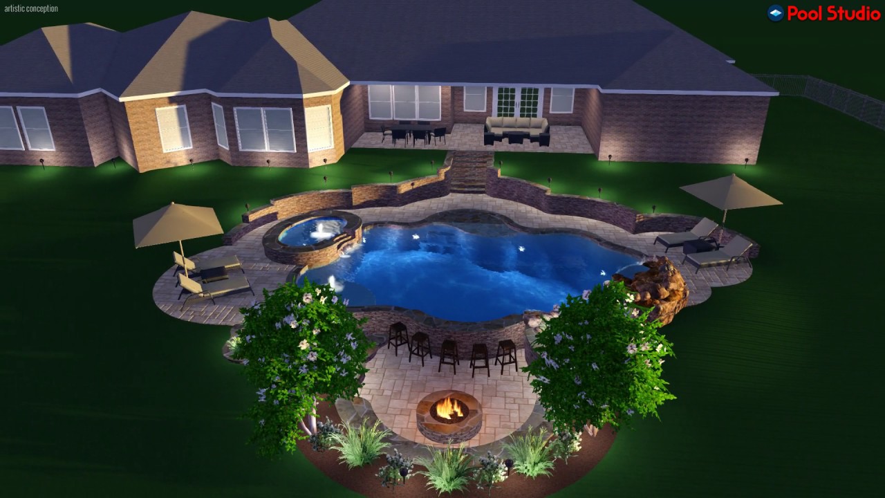 Laub Pool with Grotto and Fire Pit
