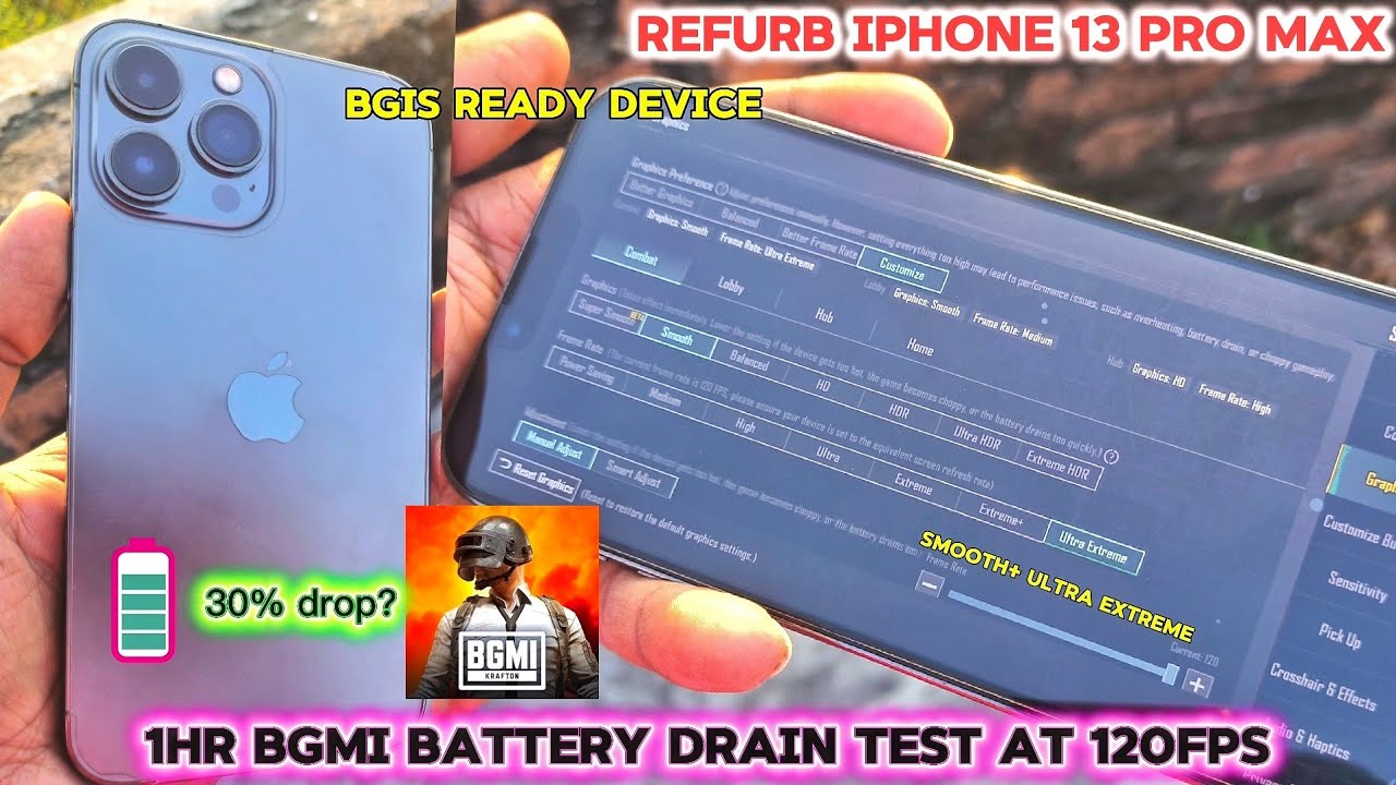 1Hr Battery Drain test on Refurb 13 Pro Max Cashify|| BGMI Constant 120FPS DEVICE🔥