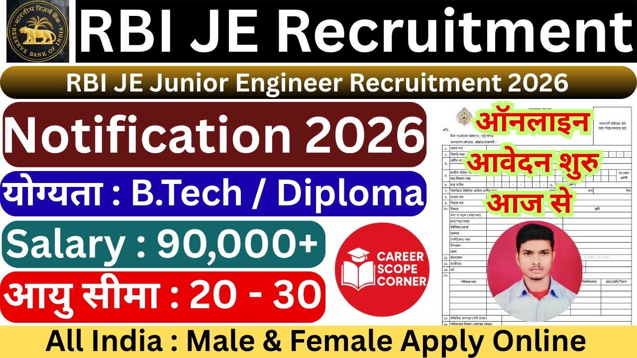 RBI JE Junior Engineer Recruitment 2026 | RBI JE New Vacancy 2026 | B.Tech/Diploma Eligible | Age ?